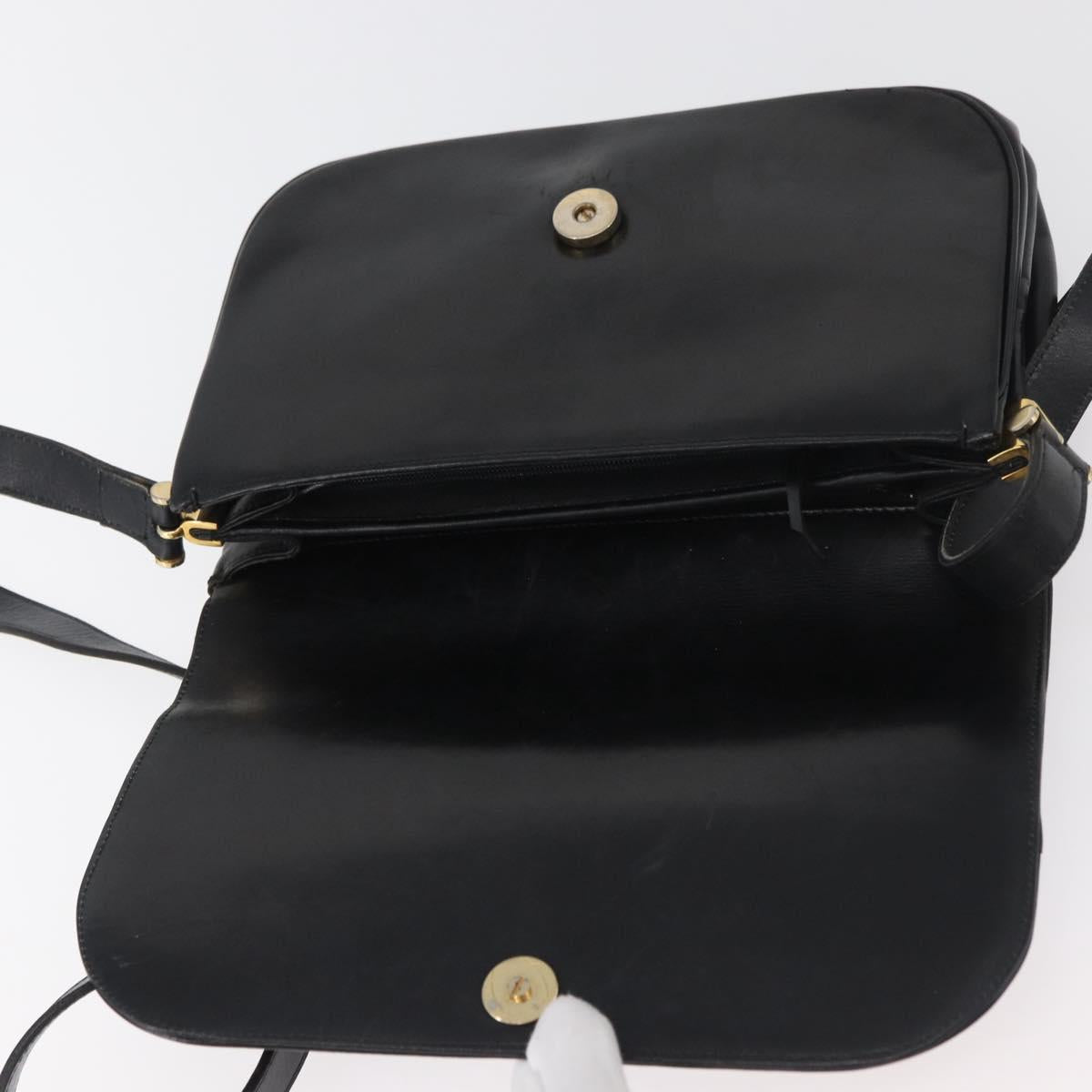 Christian Dior Shoulder Bag Leather Black Gold Auth BA12894