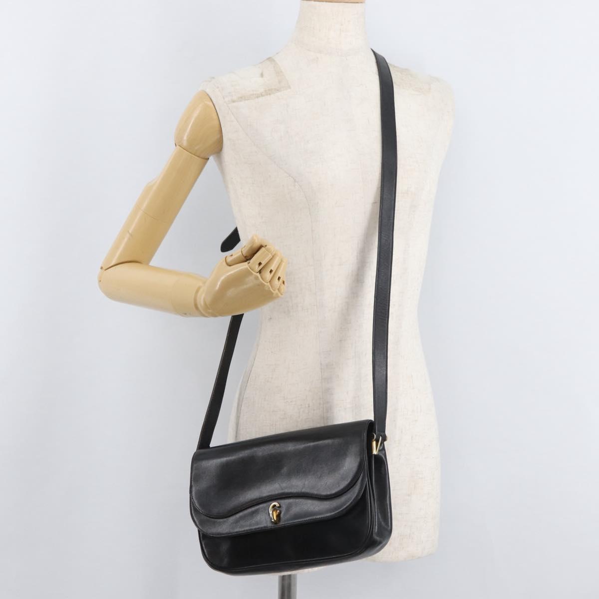 Christian Dior Shoulder Bag Leather Black Gold Auth BA12894