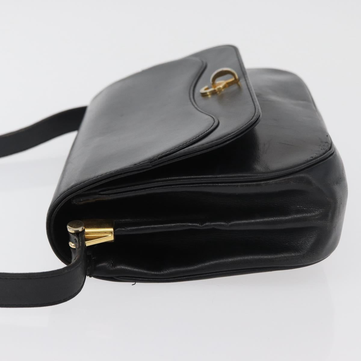 Christian Dior Shoulder Bag Leather Black Gold Auth BA12894