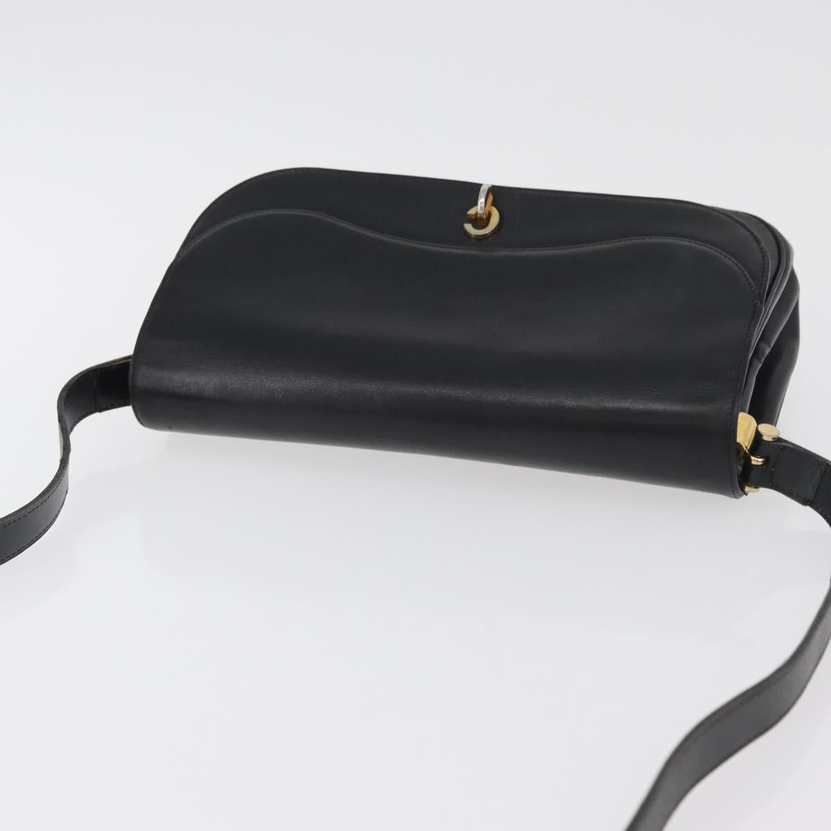 Christian Dior Shoulder Bag Leather Black Gold Auth BA12894