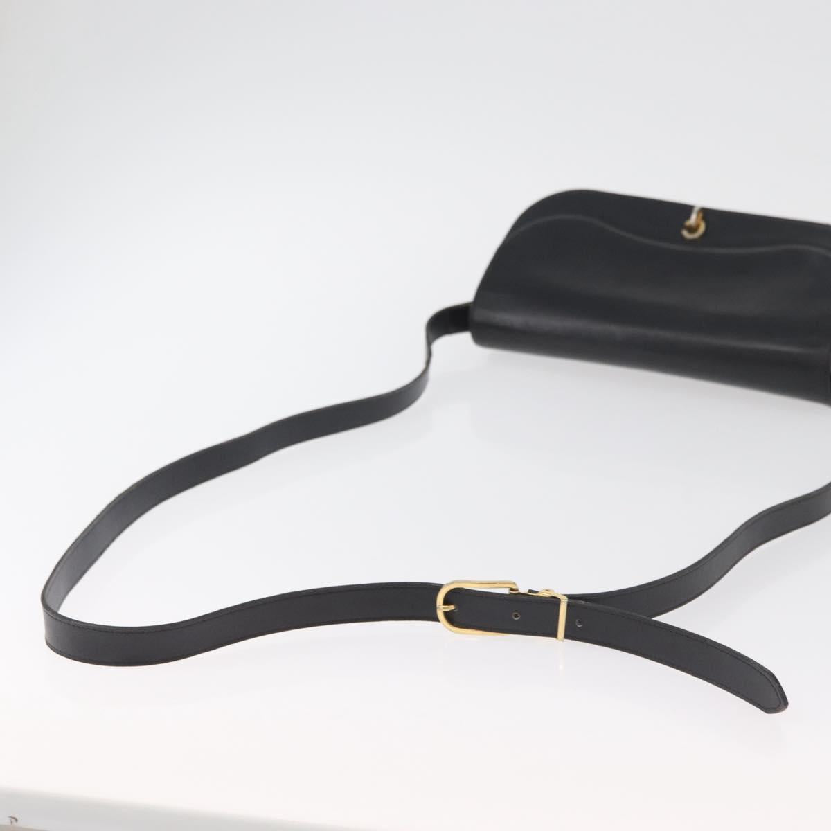 Christian Dior Shoulder Bag Leather Black Gold Auth BA12894