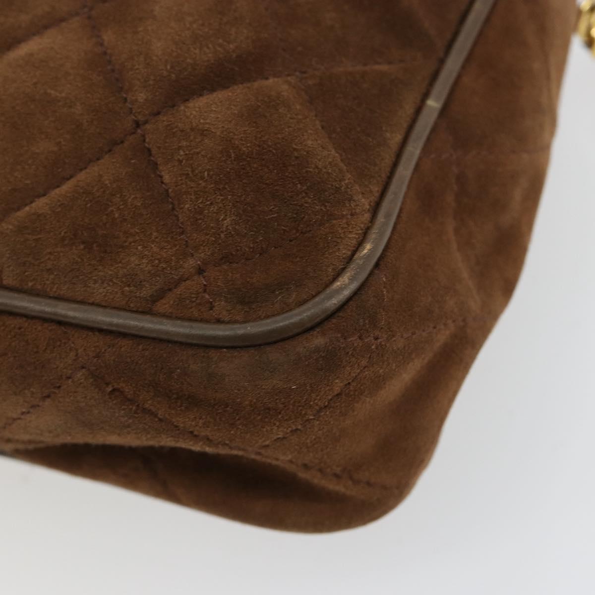 CHANEL Matelasse Chain Shoulder Bag Suede Brown Gold CC Auth BA12895