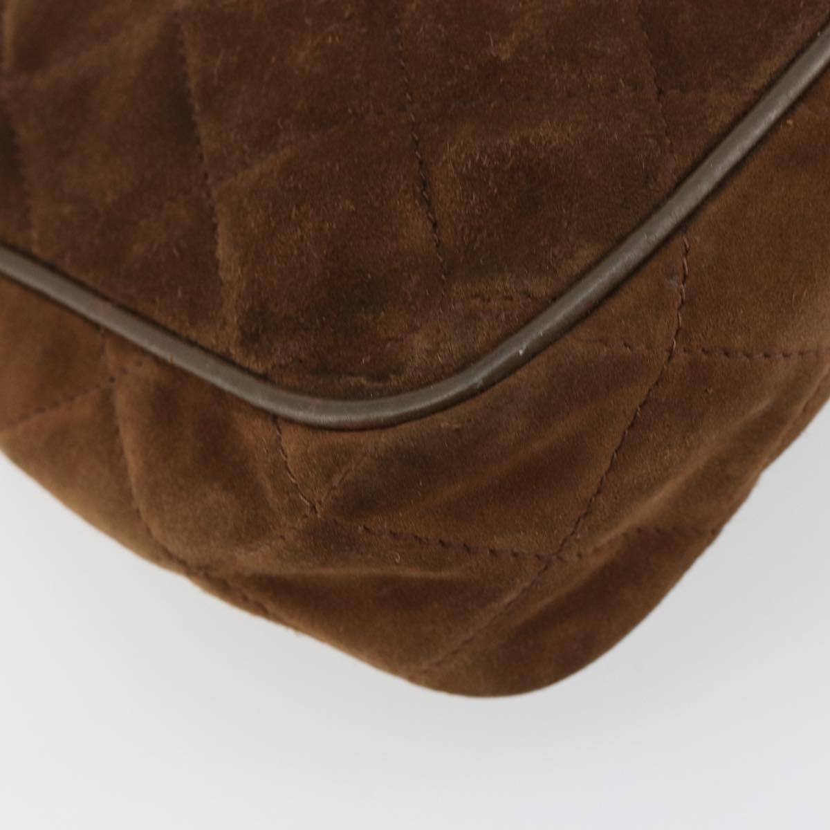 CHANEL Matelasse Chain Shoulder Bag Suede Brown Gold CC Auth BA12895