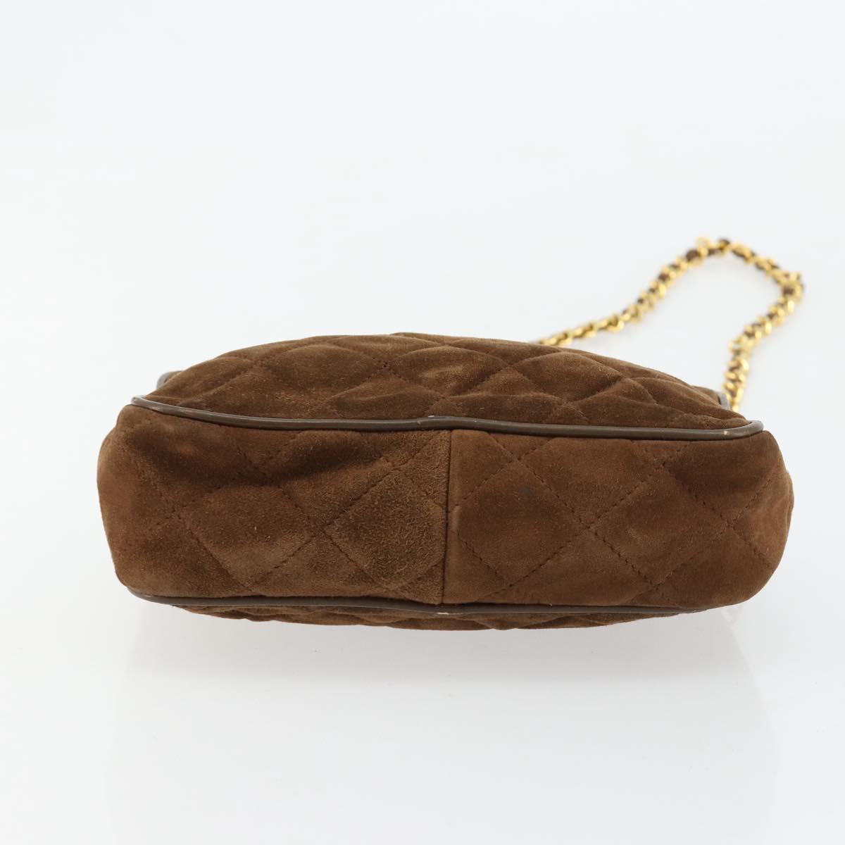CHANEL Matelasse Chain Shoulder Bag Suede Brown Gold CC Auth BA12895