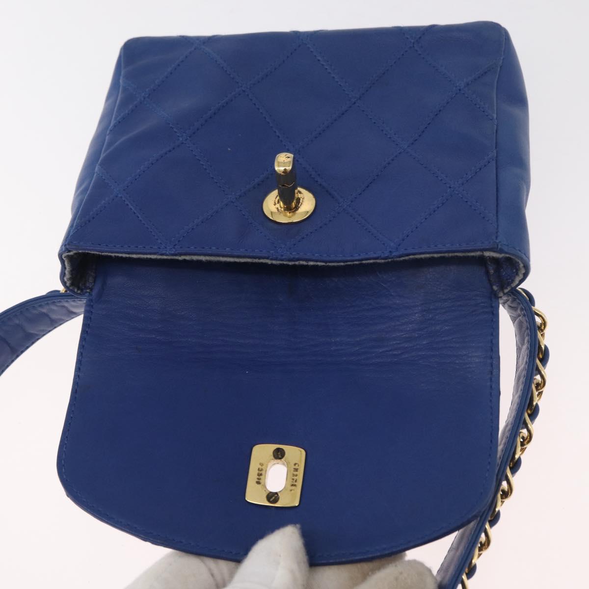 CHANEL Bicolore Waist bag Lamb Skin Blue Gold CC Auth BA12897