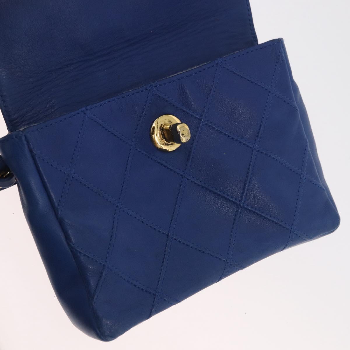 CHANEL Bicolore Waist bag Lamb Skin Blue Gold CC Auth BA12897