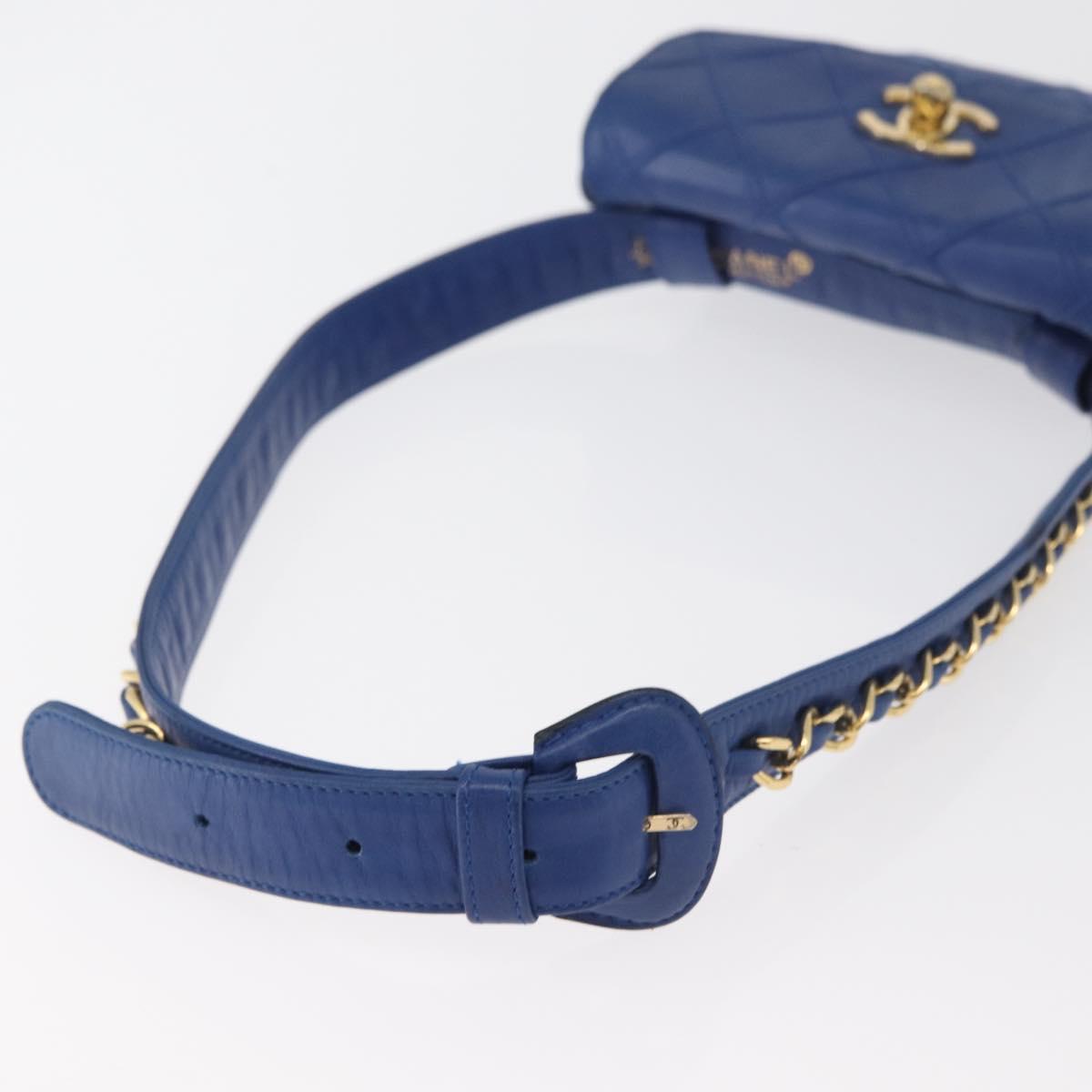 CHANEL Bicolore Waist bag Lamb Skin Blue Gold CC Auth BA12897