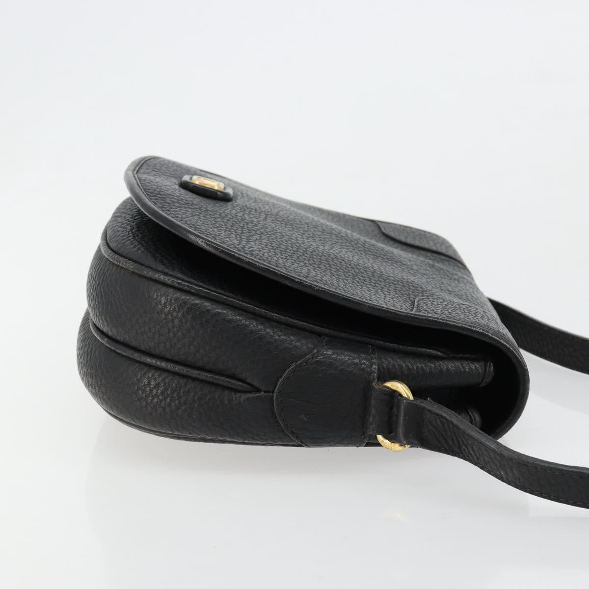 VALENTINO Shoulder Bag Leather Black Gold Auth BA12898