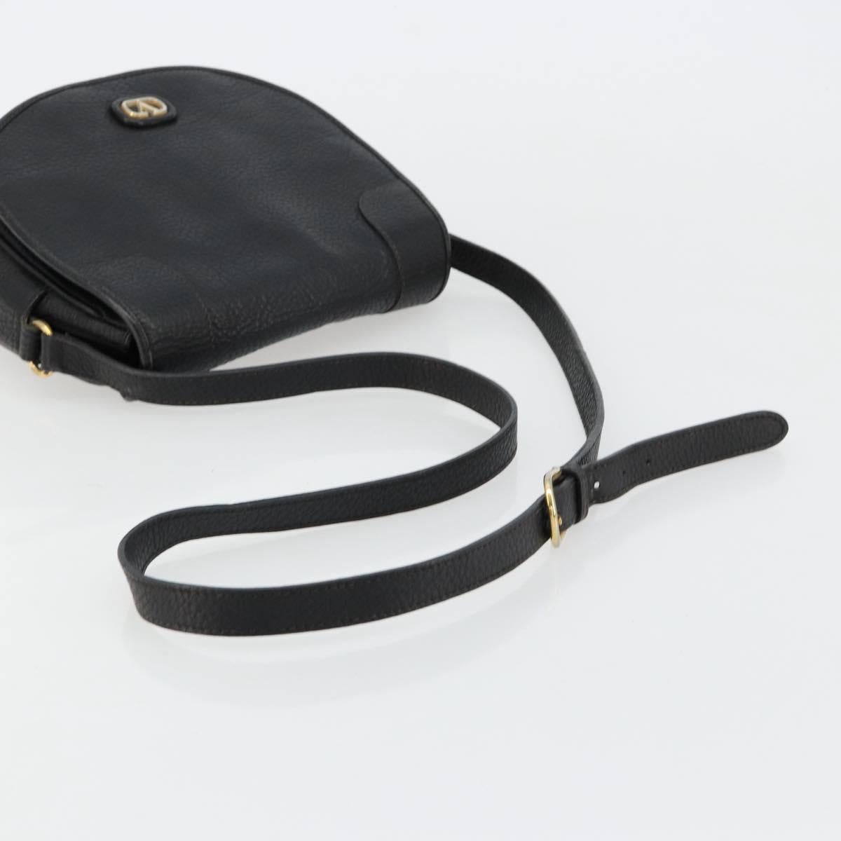 VALENTINO Shoulder Bag Leather Black Gold Auth BA12898
