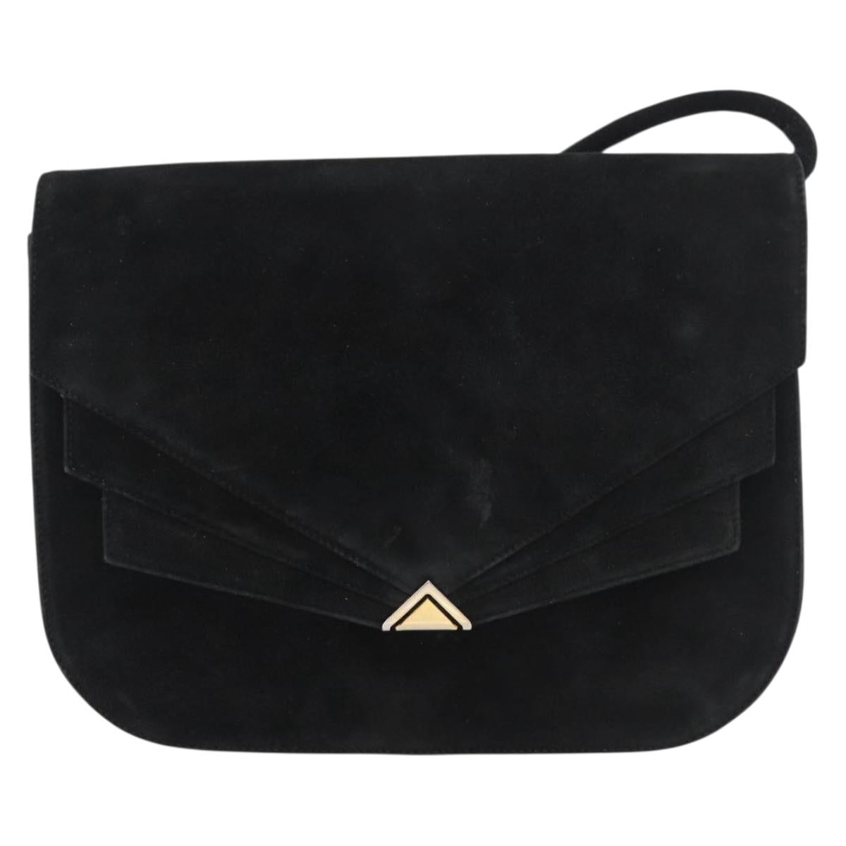 Salvatore Ferragamo Shoulder Bag Suede Black Gold Auth BA12900