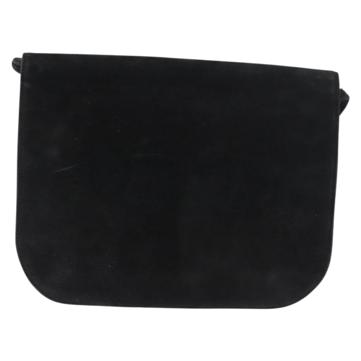 Salvatore Ferragamo Shoulder Bag Suede Black Gold Auth BA12900