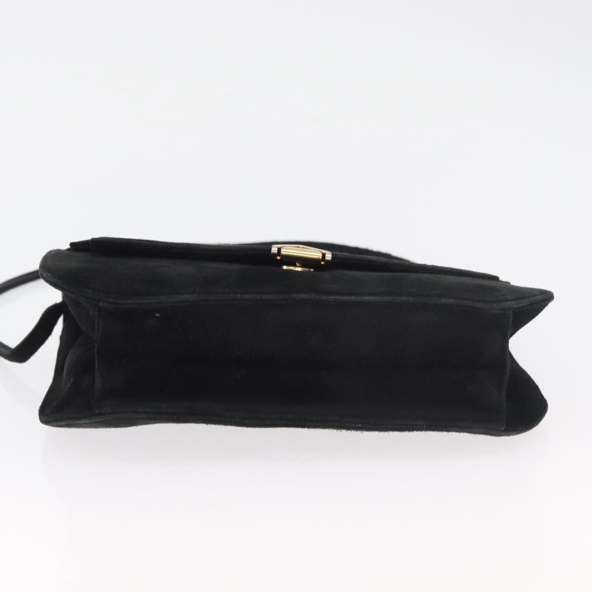 Salvatore Ferragamo Shoulder Bag Suede Black Gold Auth BA12900