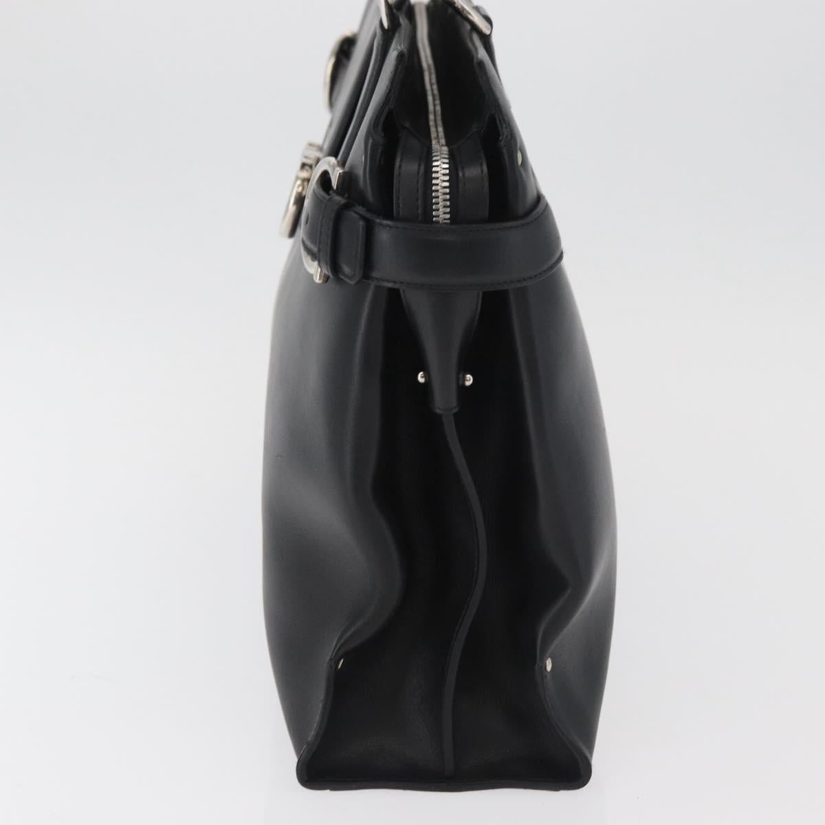 Salvatore Ferragamo Gancini Hand Bag Leather Black Silver Auth BA12902