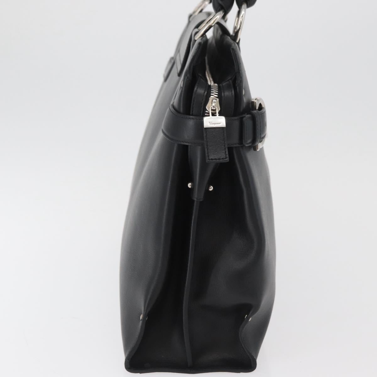 Salvatore Ferragamo Gancini Hand Bag Leather Black Silver Auth BA12902