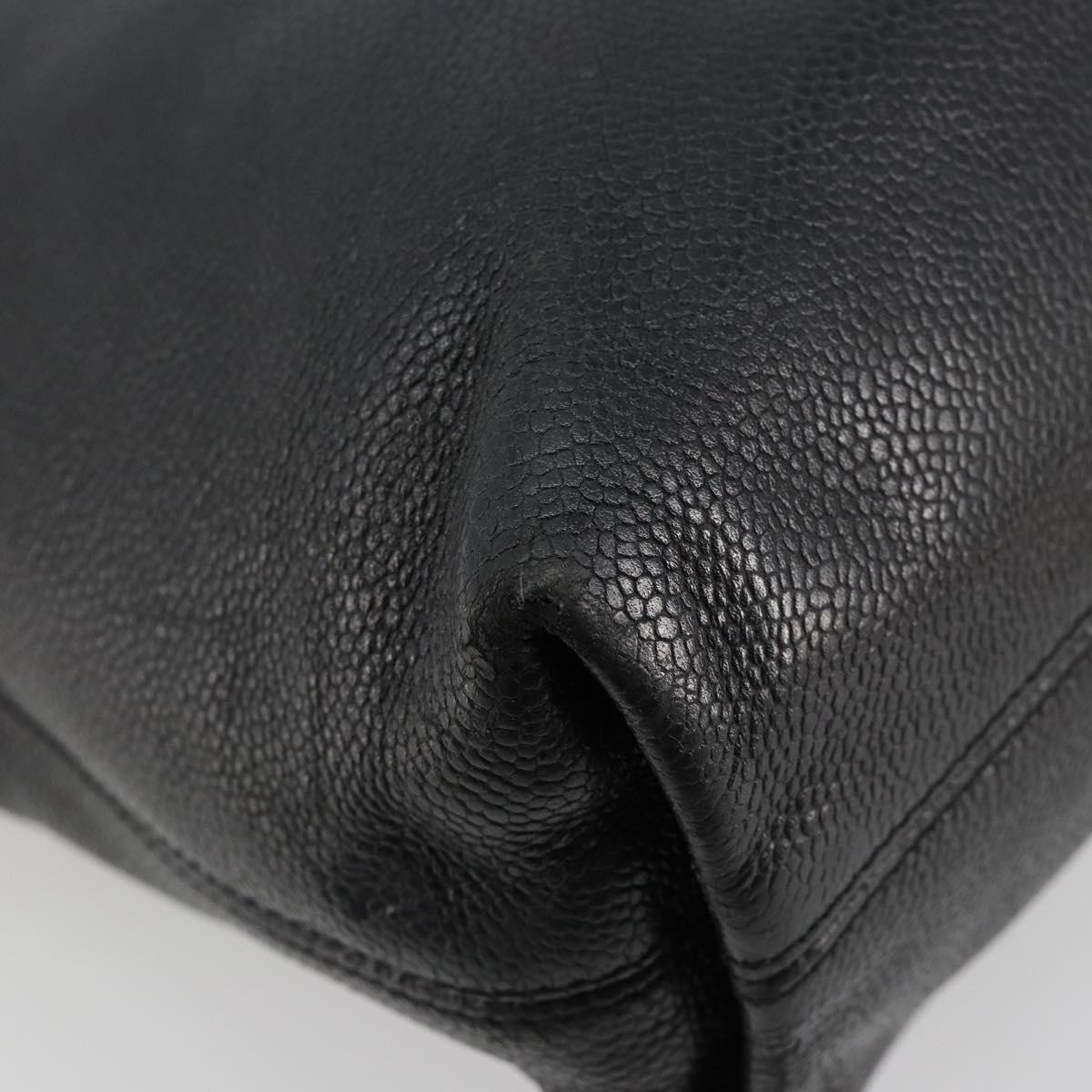 CHANEL Tote Bag Caviar Skin Black Gold CC Auth BA12903