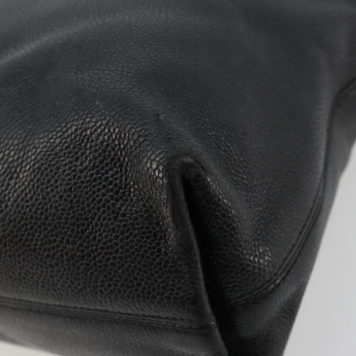 CHANEL Tote Bag Caviar Skin Black Gold CC Auth BA12903