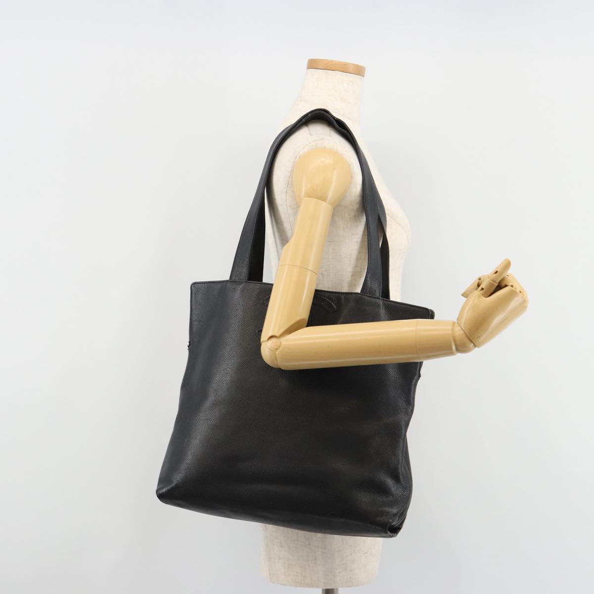 CHANEL Tote Bag Caviar Skin Black Gold CC Auth BA12903