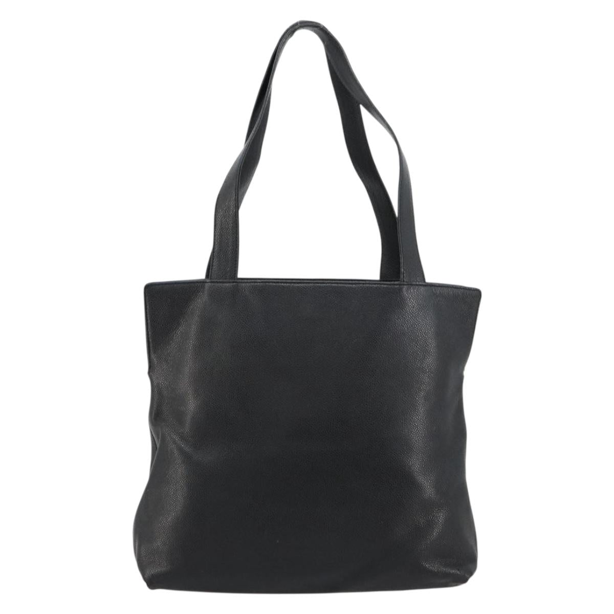 CHANEL Tote Bag Caviar Skin Black Gold CC Auth BA12903