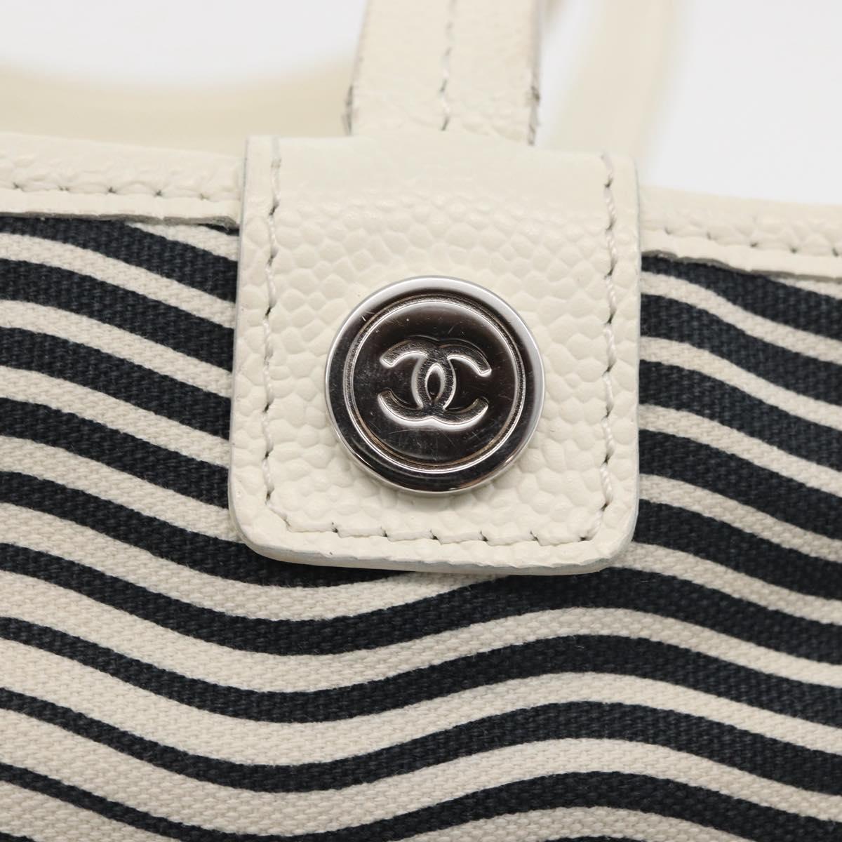 CHANEL Tote Bag Canvas White Silver CC Auth BA12904A