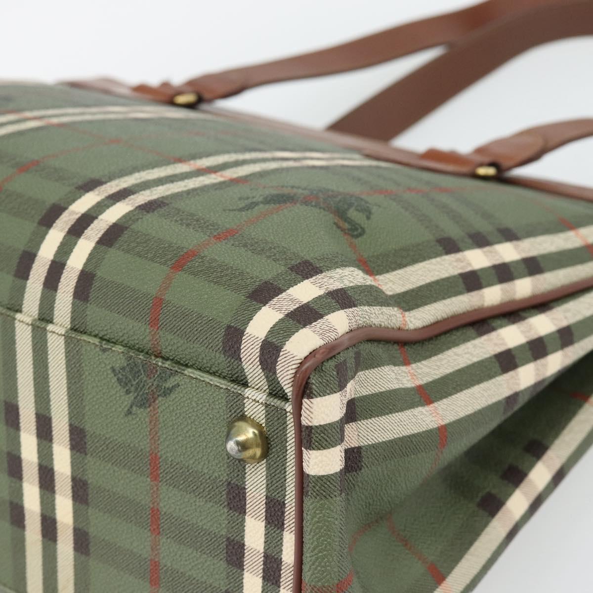 Burberrys Nova Check Tote Bag PVC Green Gold Auth BA12905