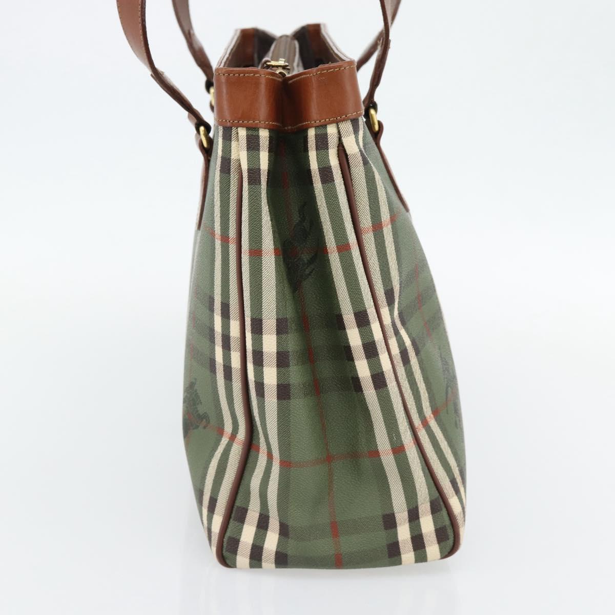 Burberrys Nova Check Tote Bag PVC Green Gold Auth BA12905