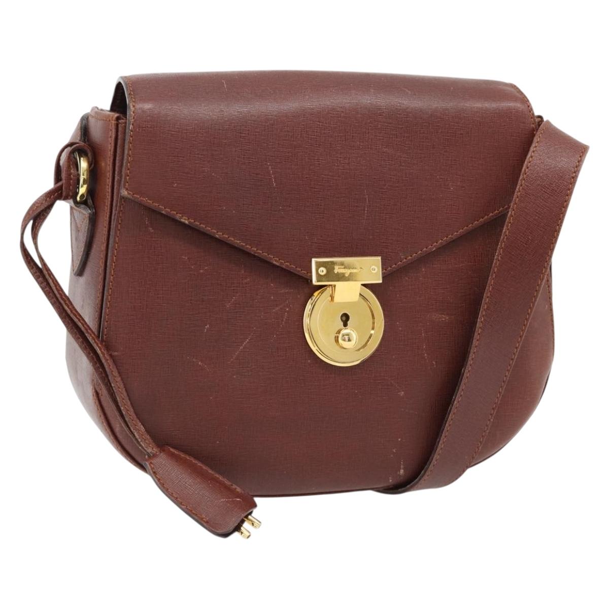 Salvatore Ferragamo Shoulder Bag Leather Brown Gold Auth BA12914