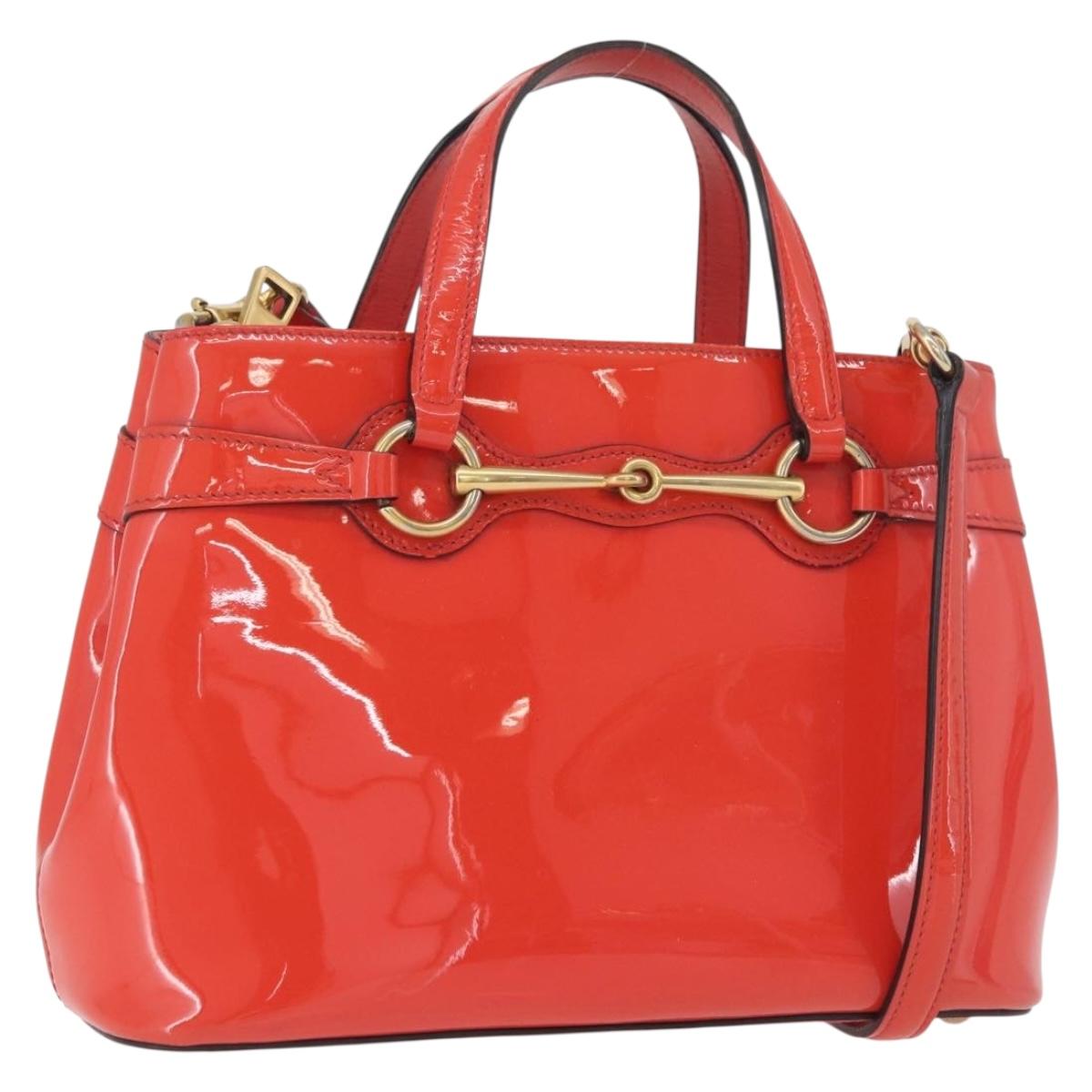 GUCCI Hand Bag Patent leather 2way Red Gold 371925 Auth BA12915