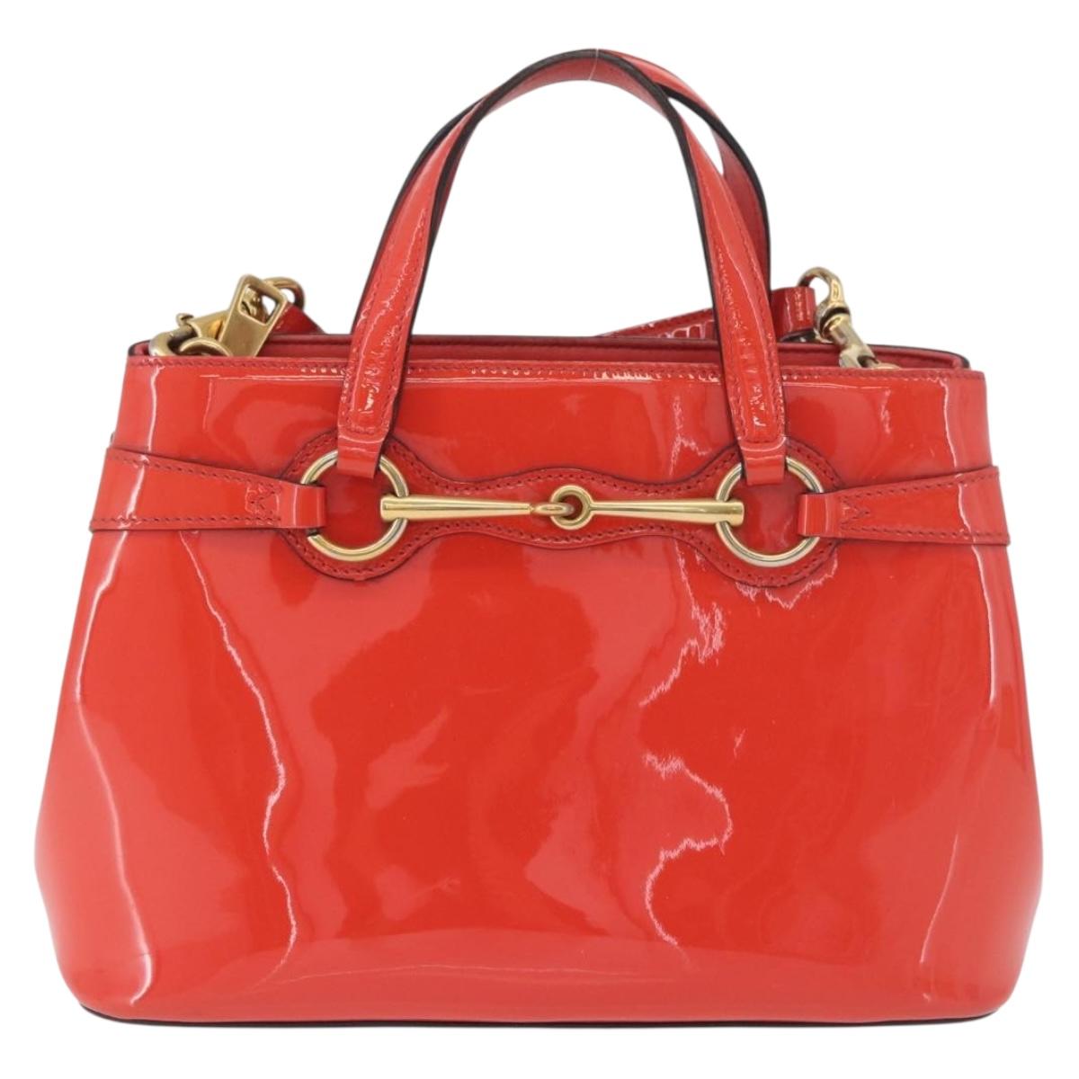 GUCCI Hand Bag Patent leather 2way Red Gold 371925 Auth BA12915