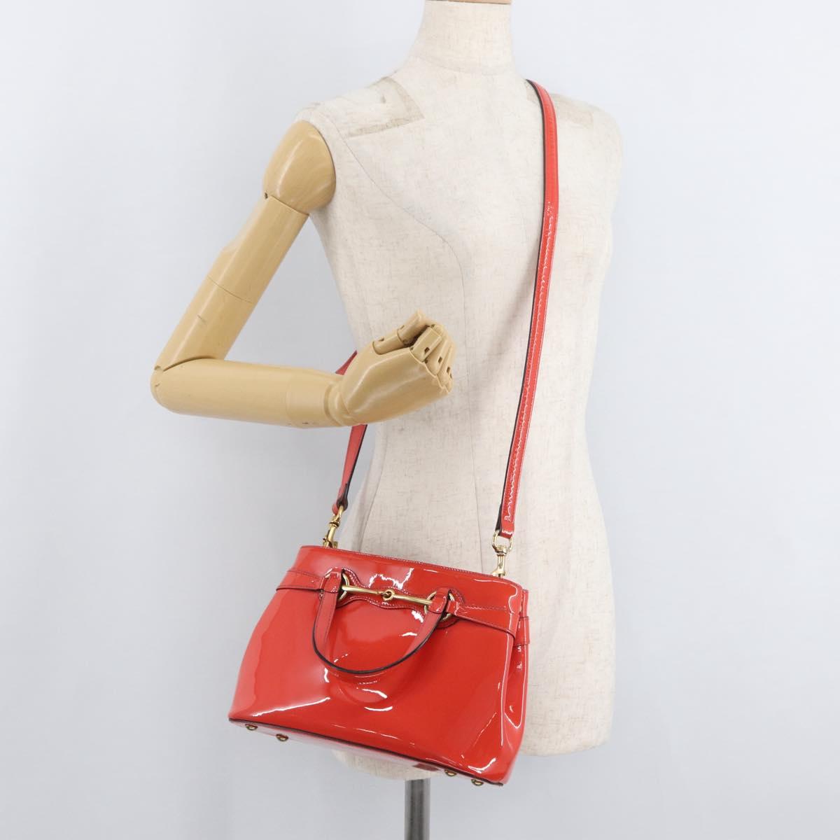 GUCCI Hand Bag Patent leather 2way Red Gold 371925 Auth BA12915
