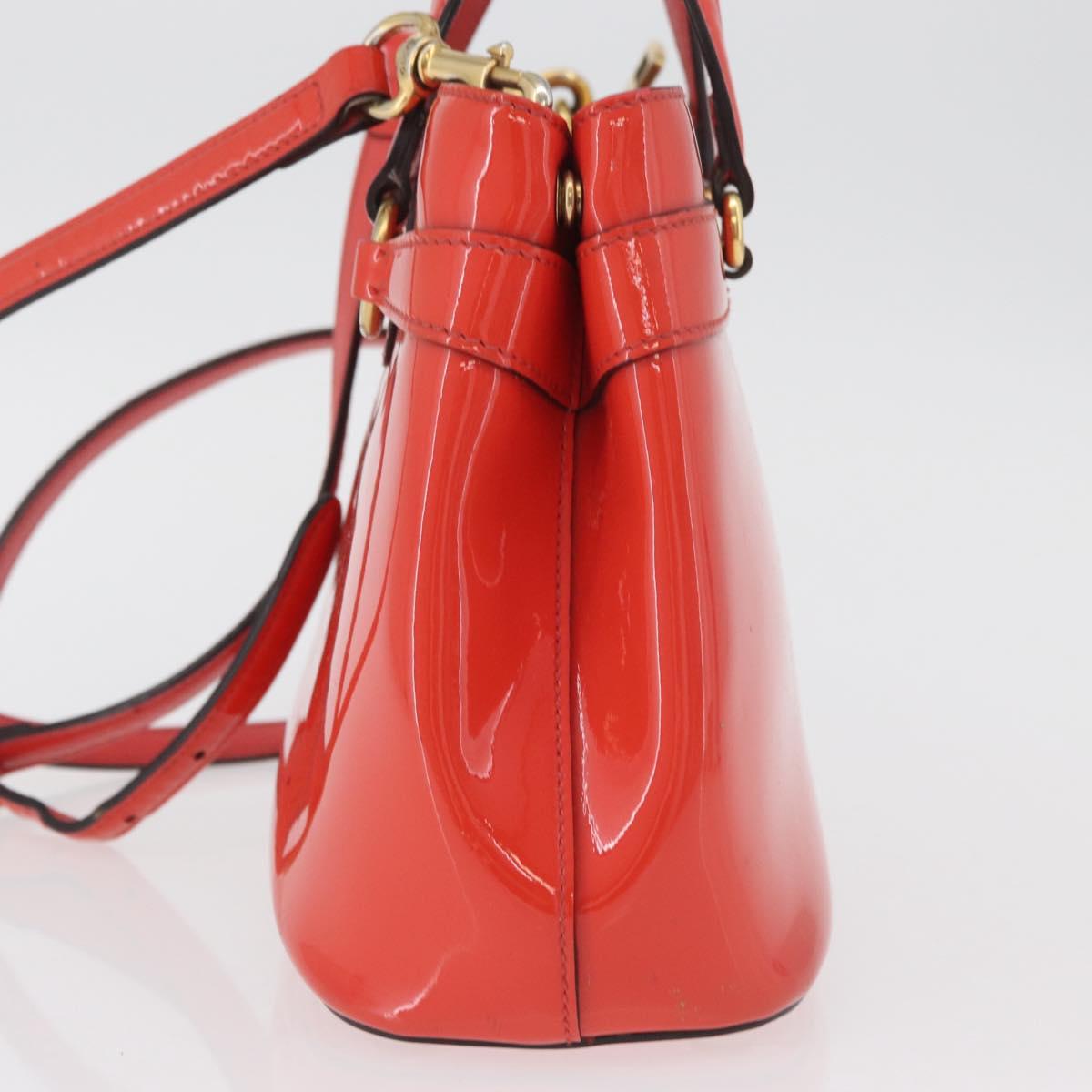 GUCCI Hand Bag Patent leather 2way Red Gold 371925 Auth BA12915