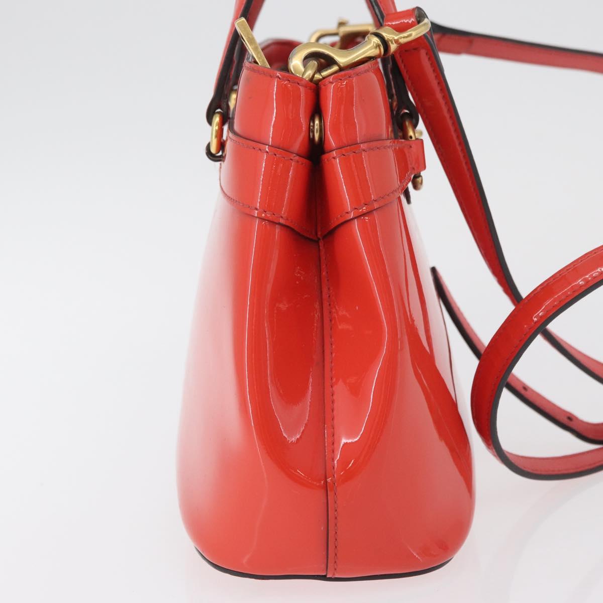 GUCCI Hand Bag Patent leather 2way Red Gold 371925 Auth BA12915
