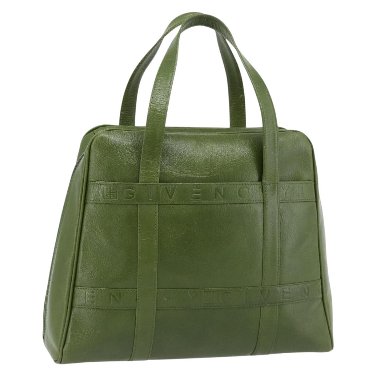 GIVENCHY Hand Bag Leather Khaki Gold Auth BA12916