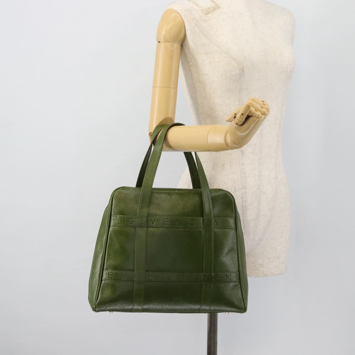 GIVENCHY Hand Bag Leather Khaki Gold Auth BA12916