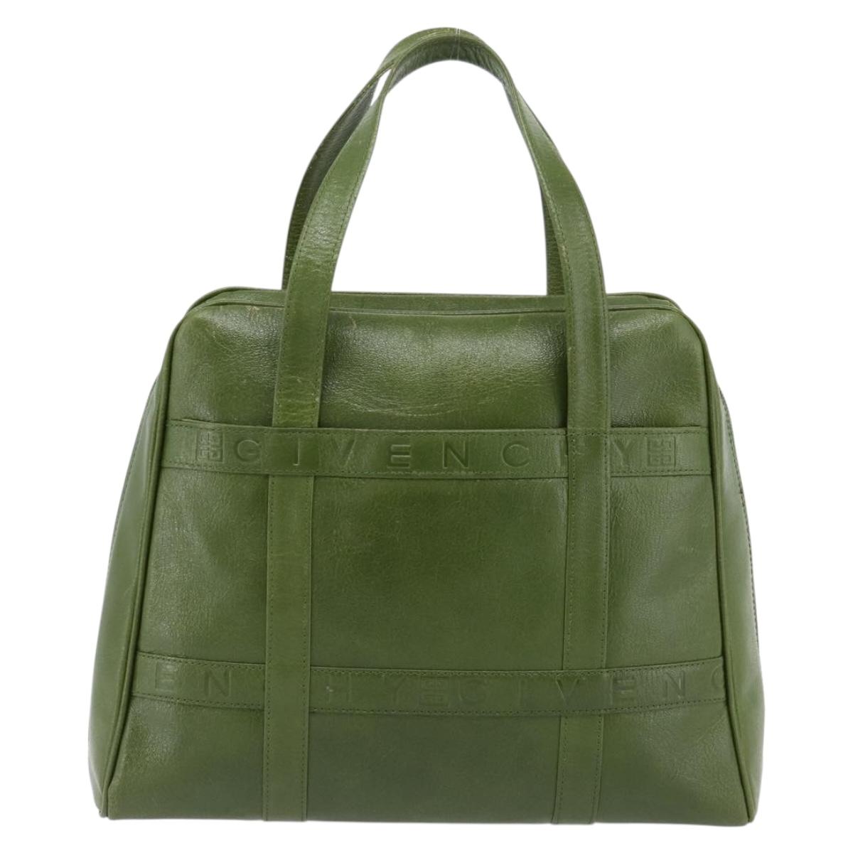 GIVENCHY Hand Bag Leather Khaki Gold Auth BA12916