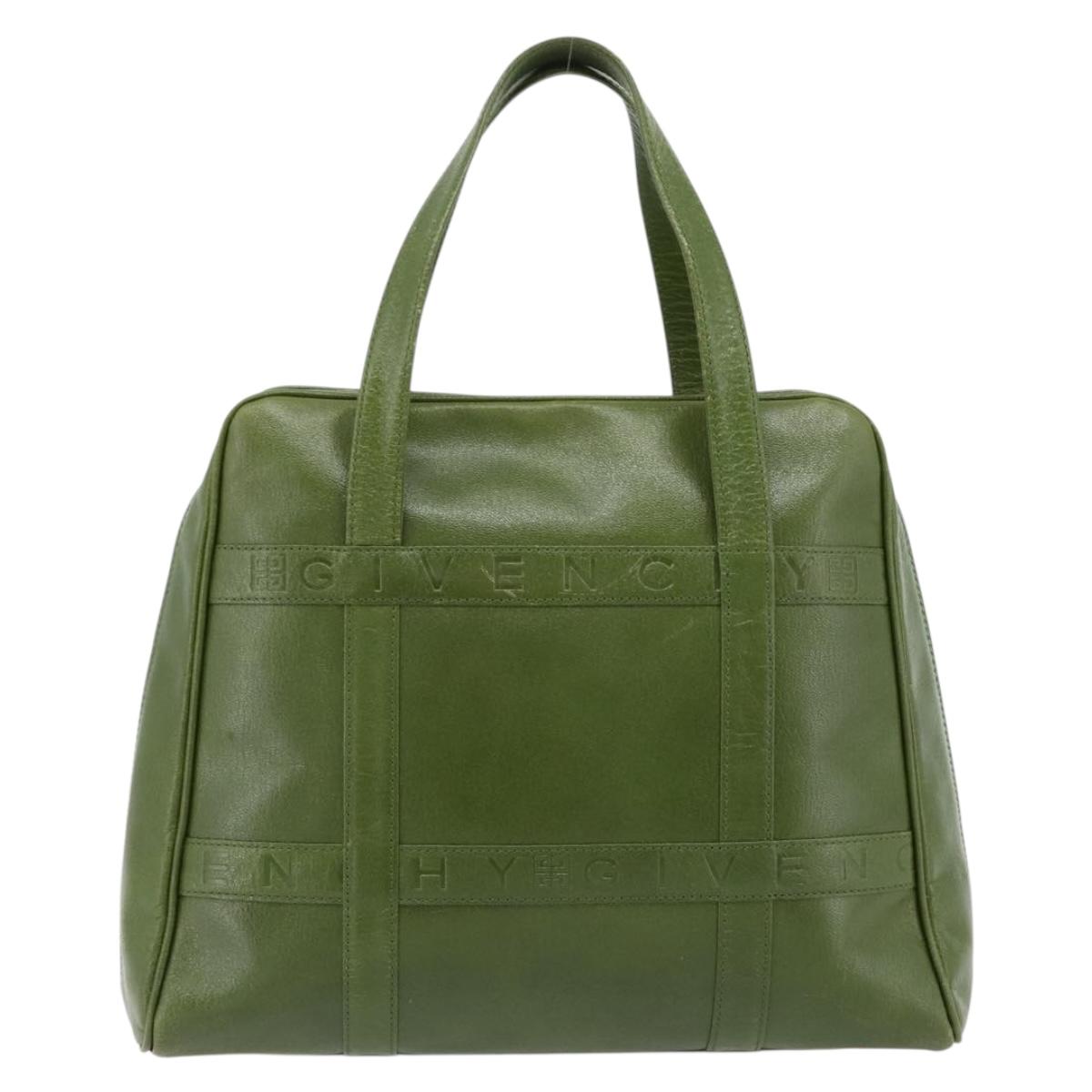 GIVENCHY Hand Bag Leather Khaki Gold Auth BA12916