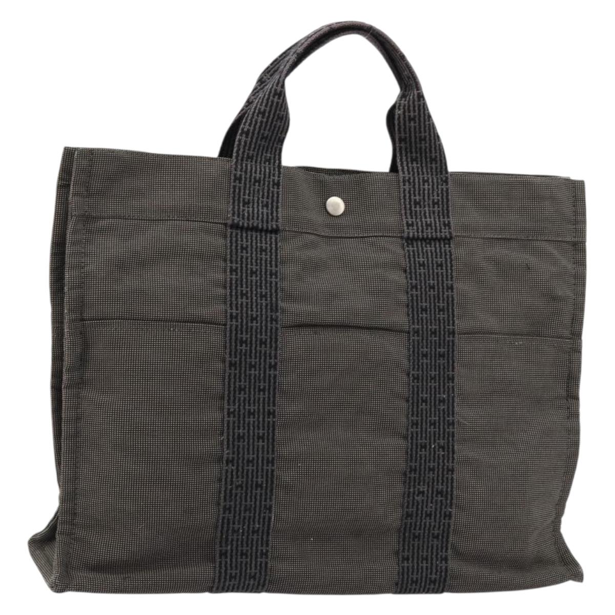 HERMES Her Line Tote Bag Canvas Gray Silver Auth BA12917