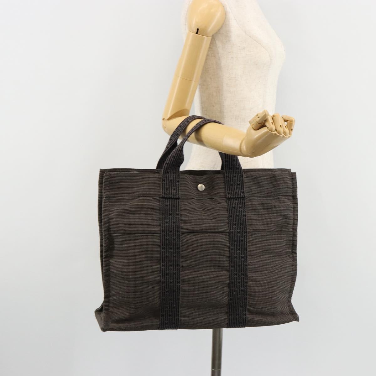 HERMES Her Line Tote Bag Canvas Gray Silver Auth BA12917