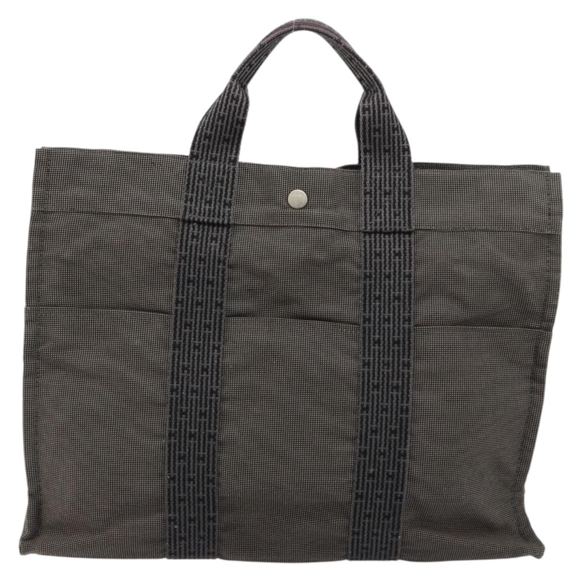 HERMES Her Line Tote Bag Canvas Gray Silver Auth BA12917