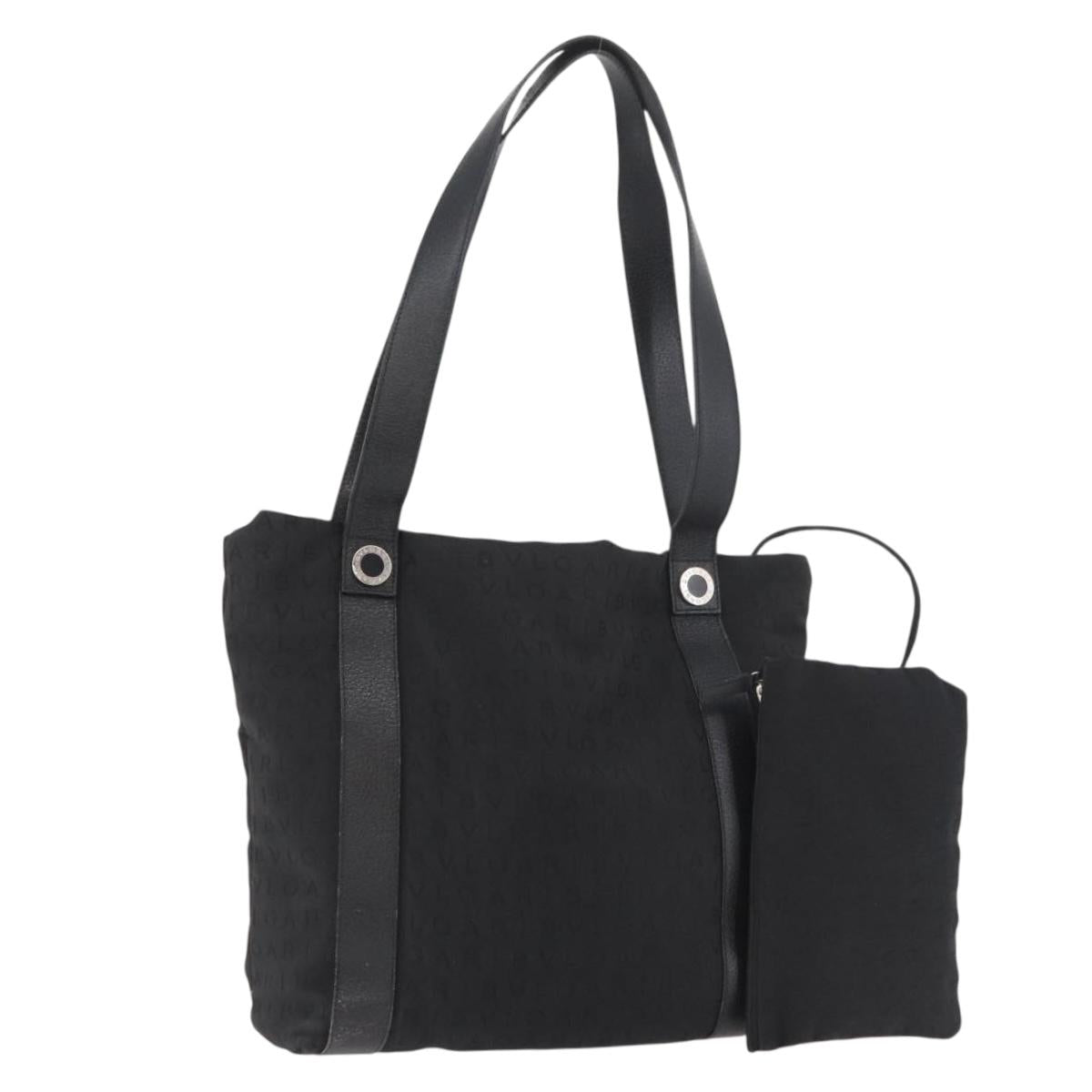 BVLGARI Logo Mania Tote Bag Canvas Black Silver Auth BA12918