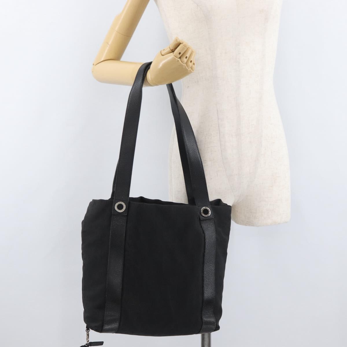 BVLGARI Logo Mania Tote Bag Canvas Black Silver Auth BA12918