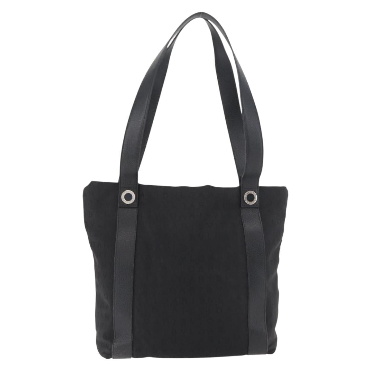 BVLGARI Logo Mania Tote Bag Canvas Black Silver Auth BA12918