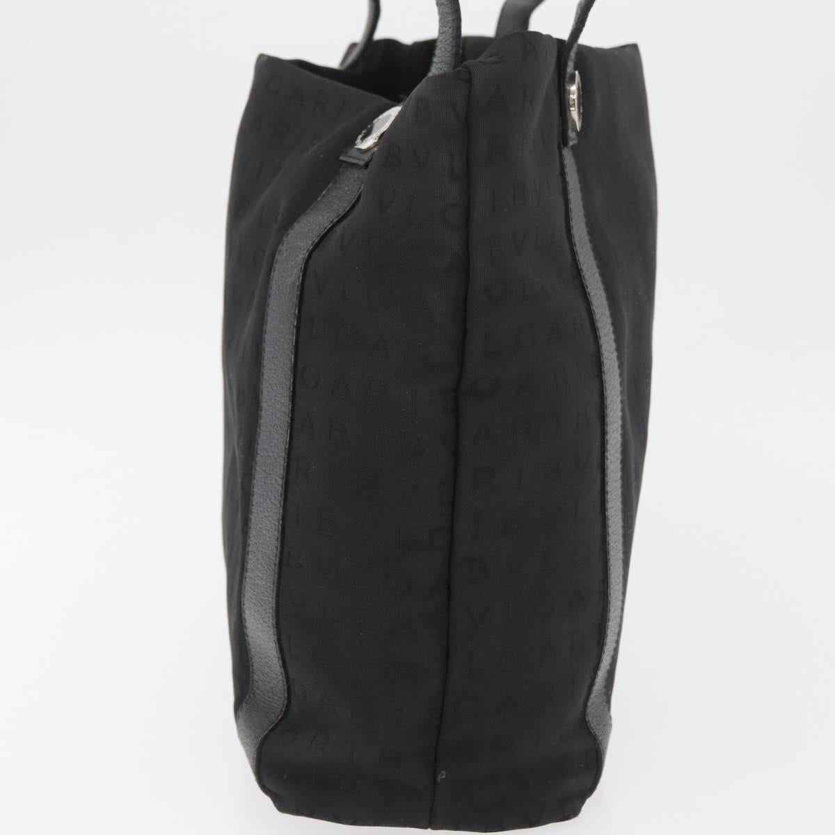 BVLGARI Logo Mania Tote Bag Canvas Black Silver Auth BA12918