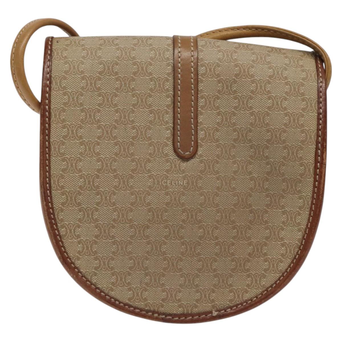 CELINE Macadam Canvas Shoulder Bag PVC Beige Gold Auth BA1292