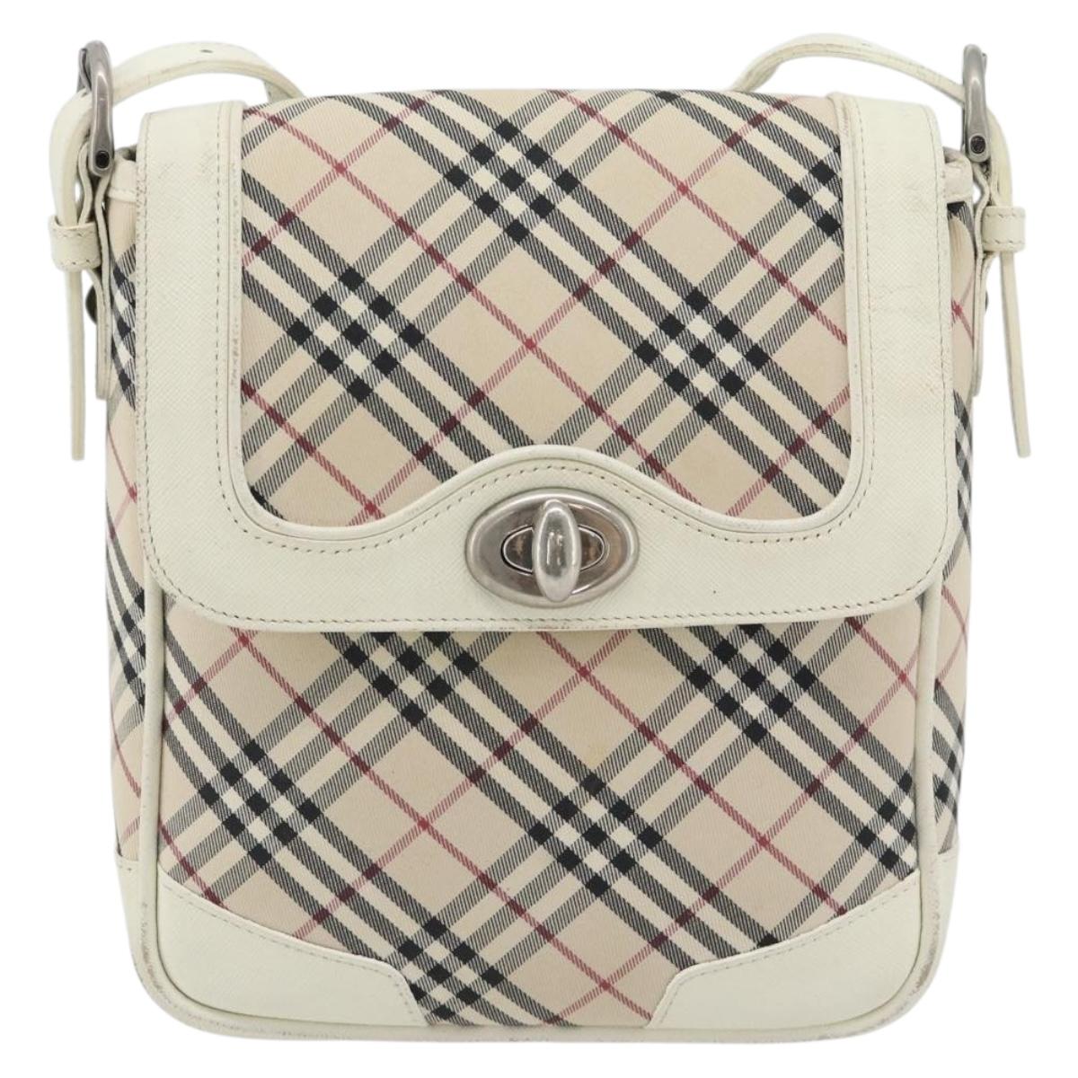 BURBERRY Nova Check Shoulder Bag Canvas Ivory Silver Auth BA12921