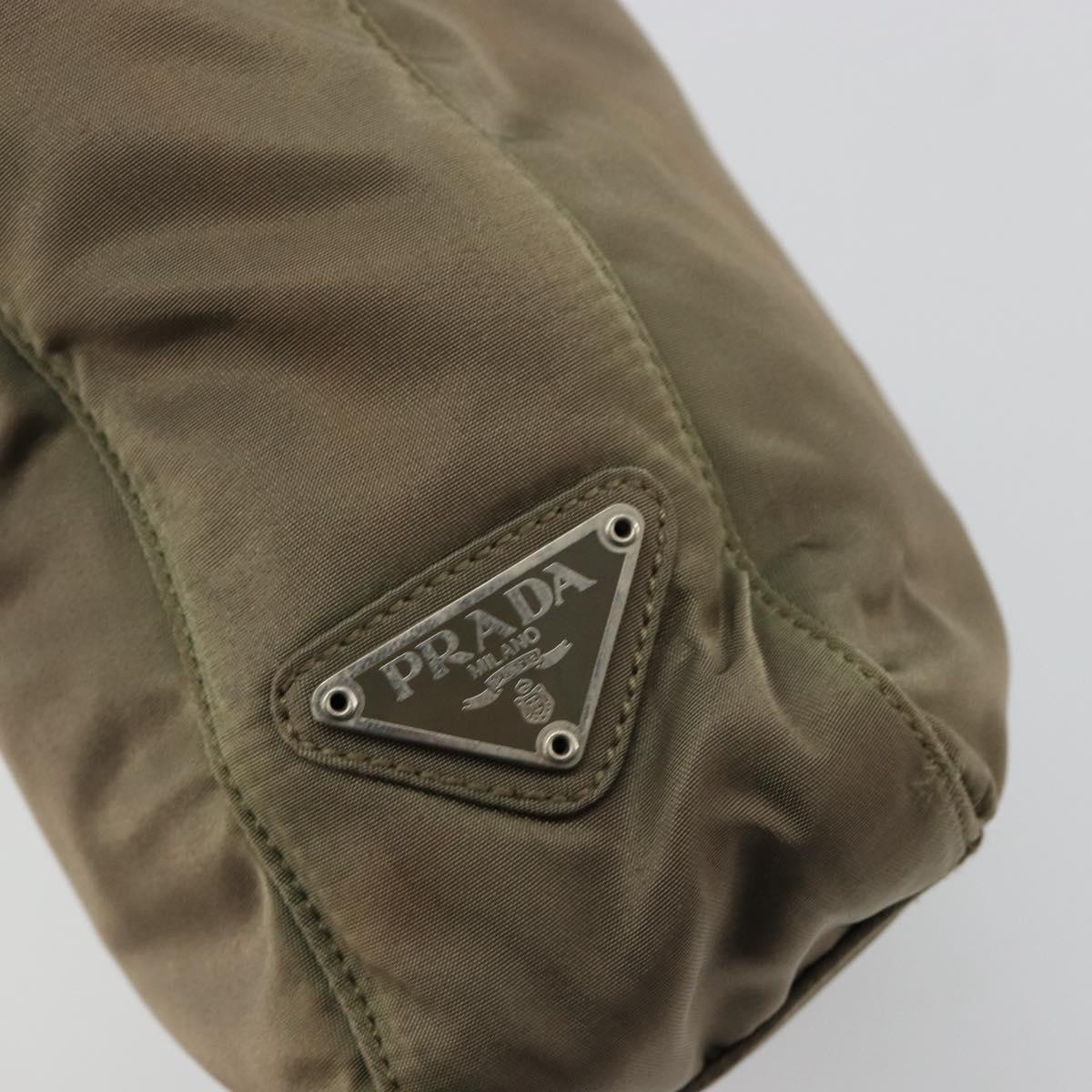 PRADA Tote Bag Nylon Khaki Silver Auth BA12923