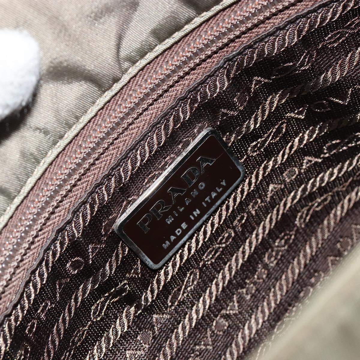 PRADA Tote Bag Nylon Khaki Silver Auth BA12923