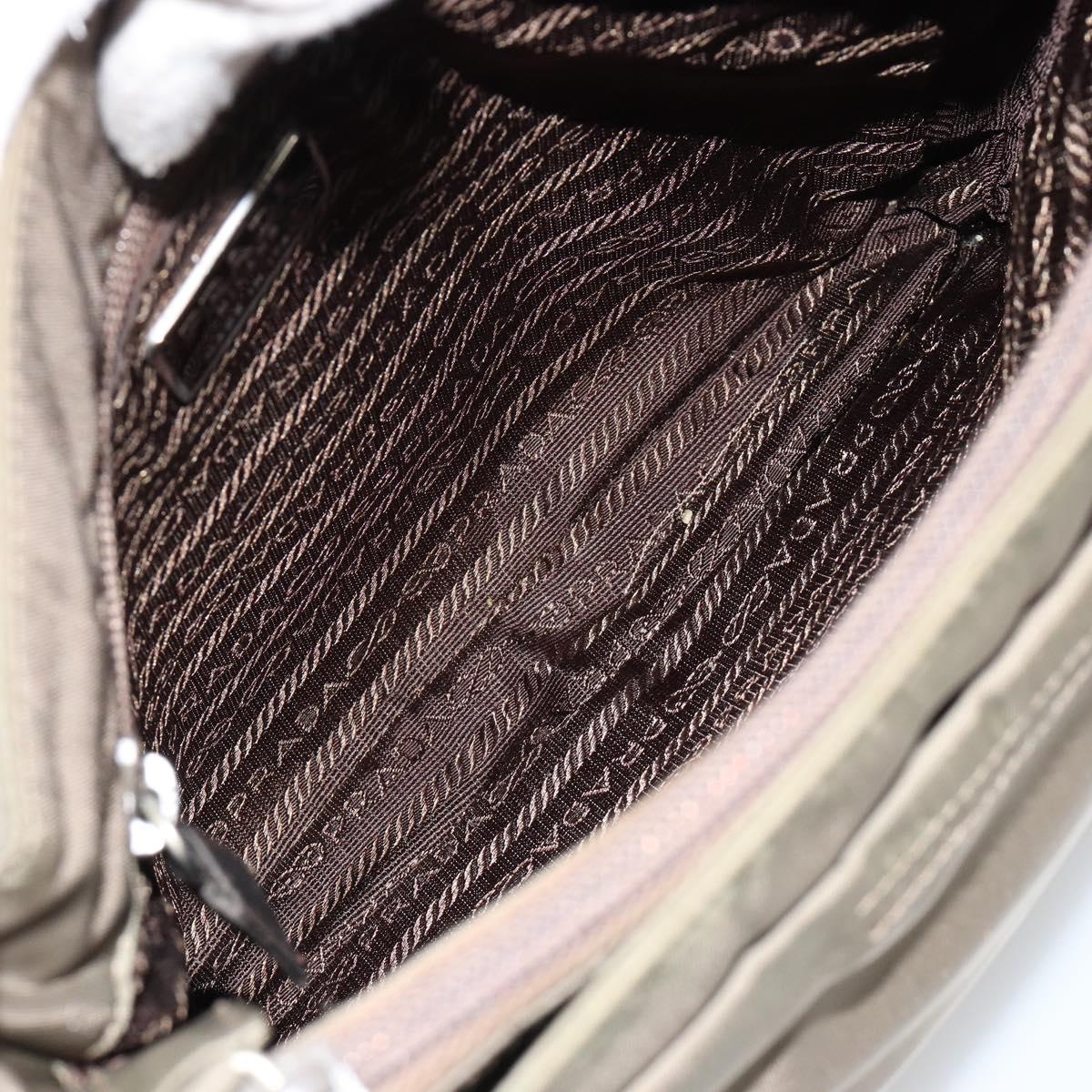 PRADA Tote Bag Nylon Khaki Silver Auth BA12923
