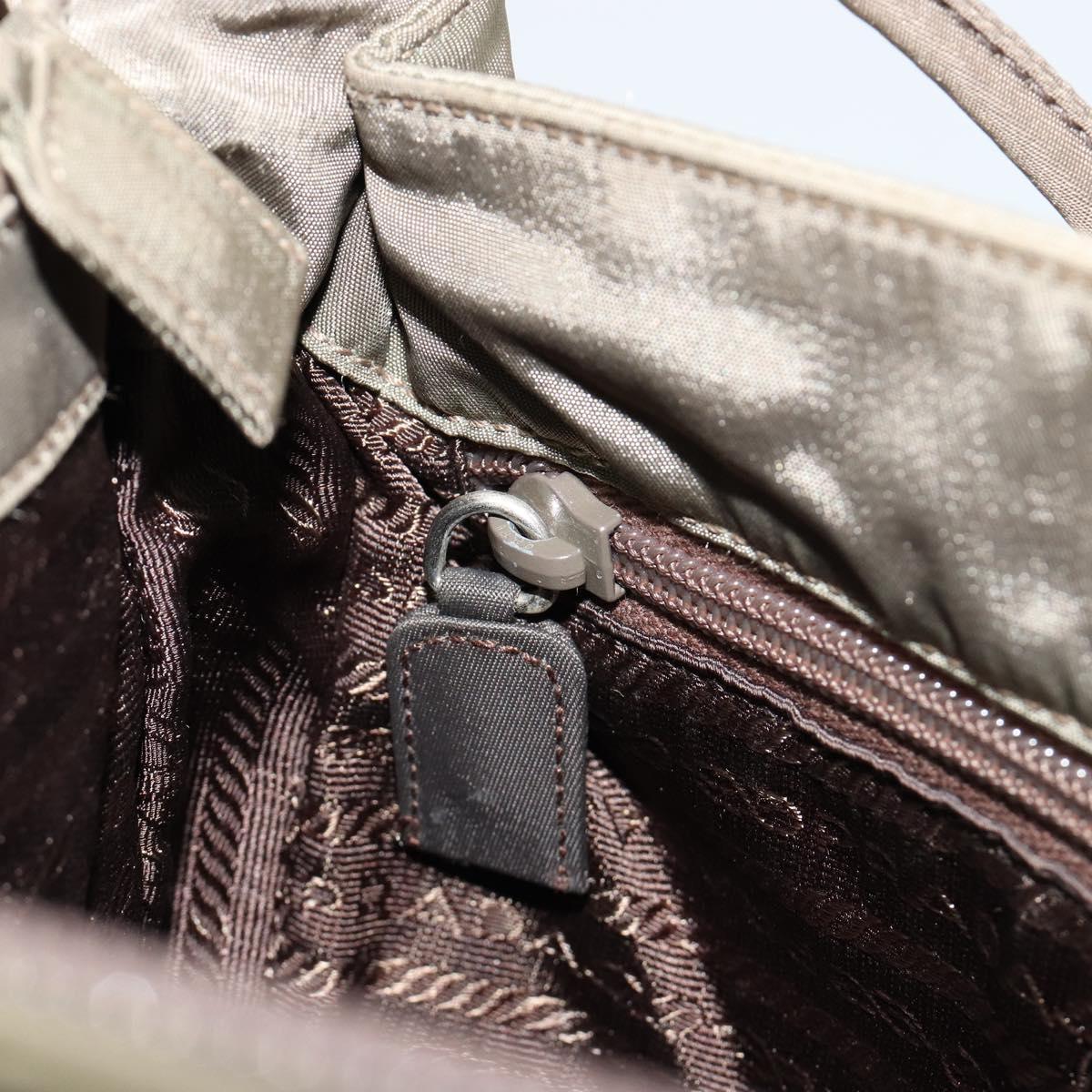 PRADA Tote Bag Nylon Khaki Silver Auth BA12923
