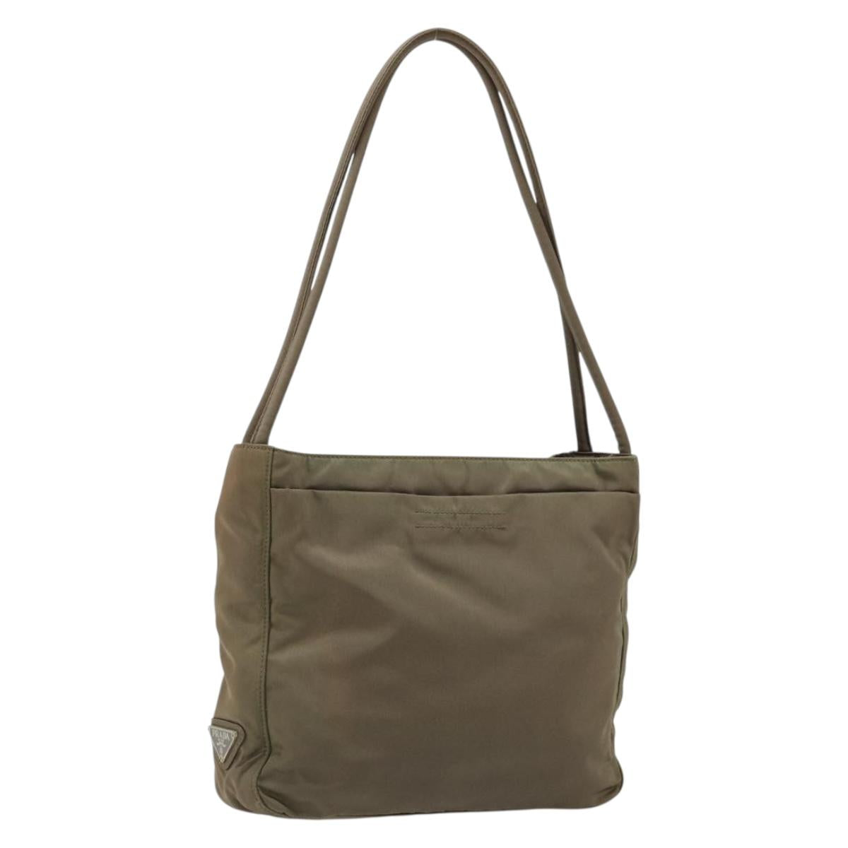 PRADA Tote Bag Nylon Khaki Silver Auth BA12923