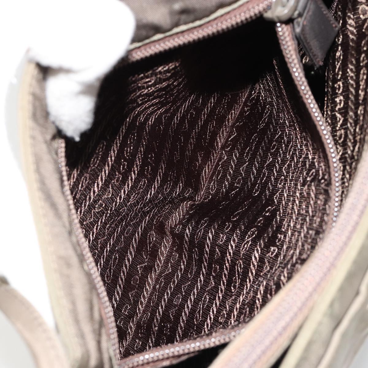 PRADA Tote Bag Nylon Khaki Silver Auth BA12923